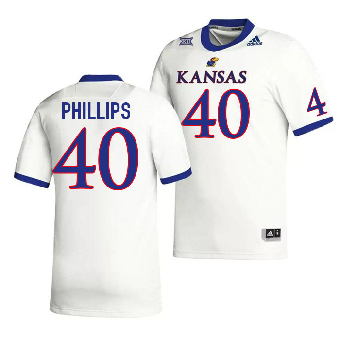 Men #40 Devin Phillips Kansas Jayhawks College Football Jerseys Stitched Sale-White